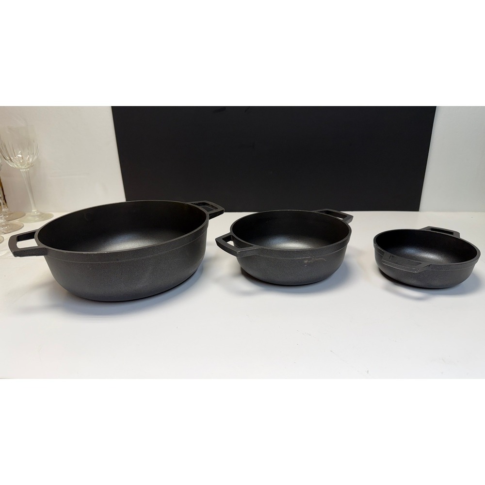Lot‎ of 3 Imusa Black Cast Aluminum Nesting Pot Kitchen Dual Handle Cookware
